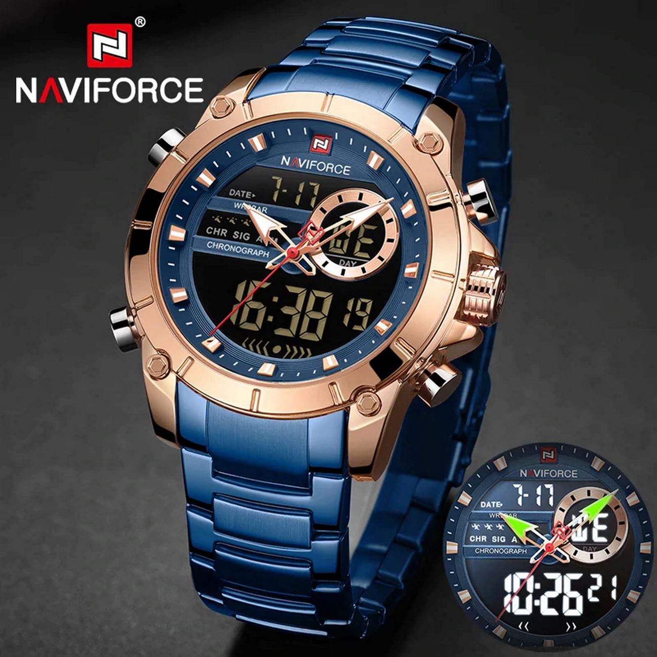 Reloj Naviforce Nf 9163 Hombre Master Acero Inox + Estuche